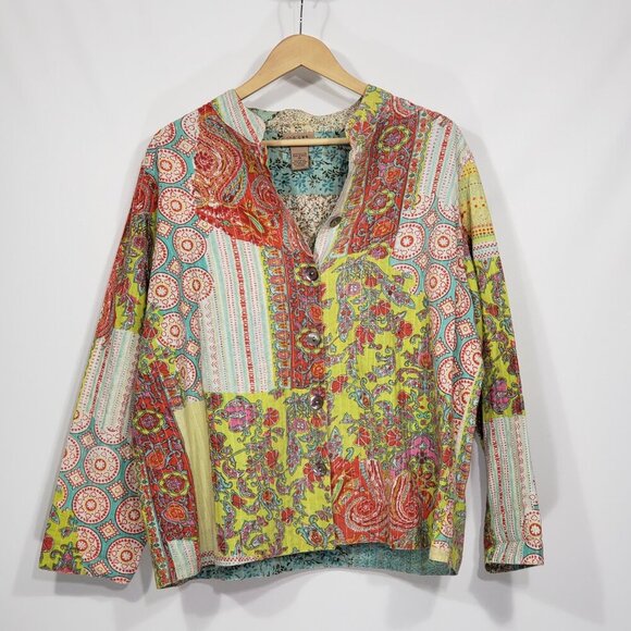 Choices  Floral Patchwork Pattern Reversable Lightweight Jacket  Plus Size 1X - Picture 1 of 6